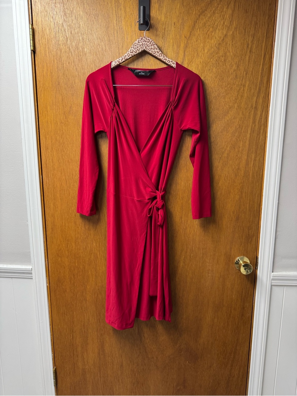 Norma Kamali Stretch Sweetheart Wrap Dress Long Sleeve Mini Red Large - Picture 10 of 10